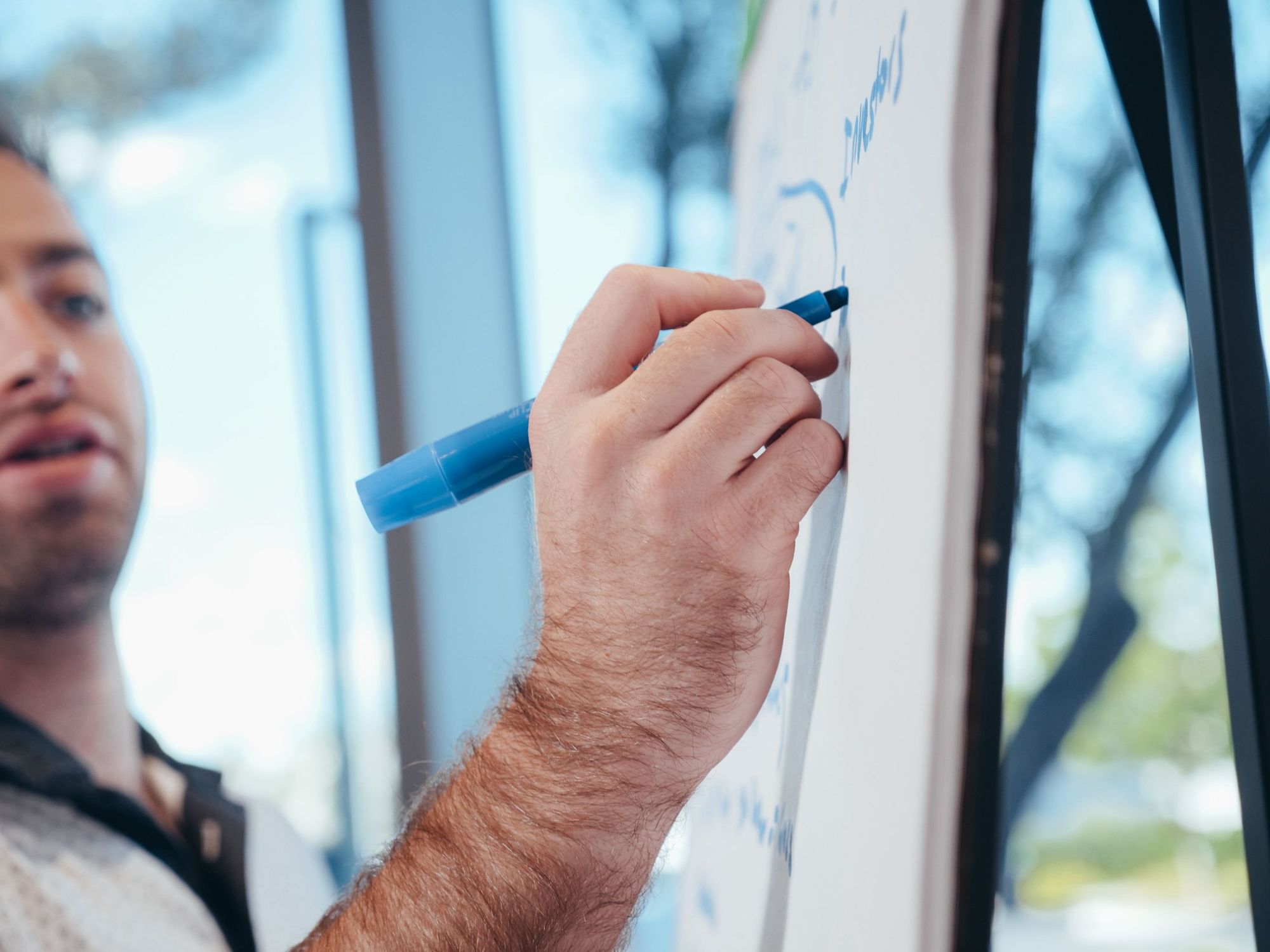 Executive mapping ideas on a flip chart
