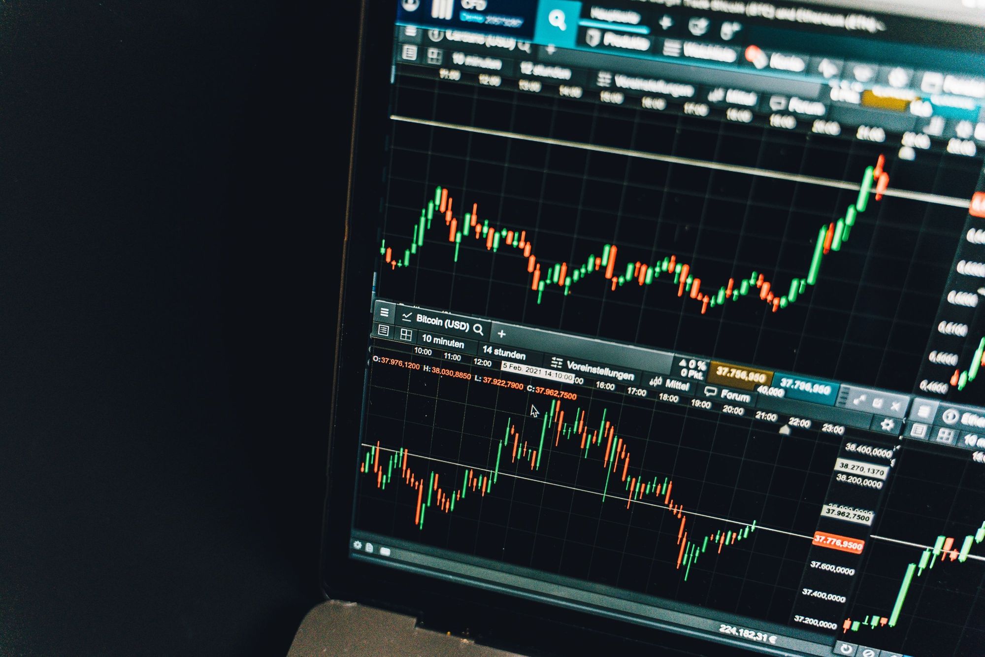 Performance chart on a laptop screen